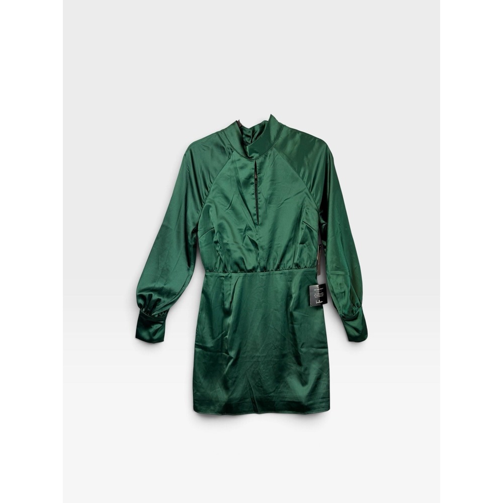 Cocktail Party Lulus Womens Size M Green Satin Mock Neck Long Sleeve Mini Dress